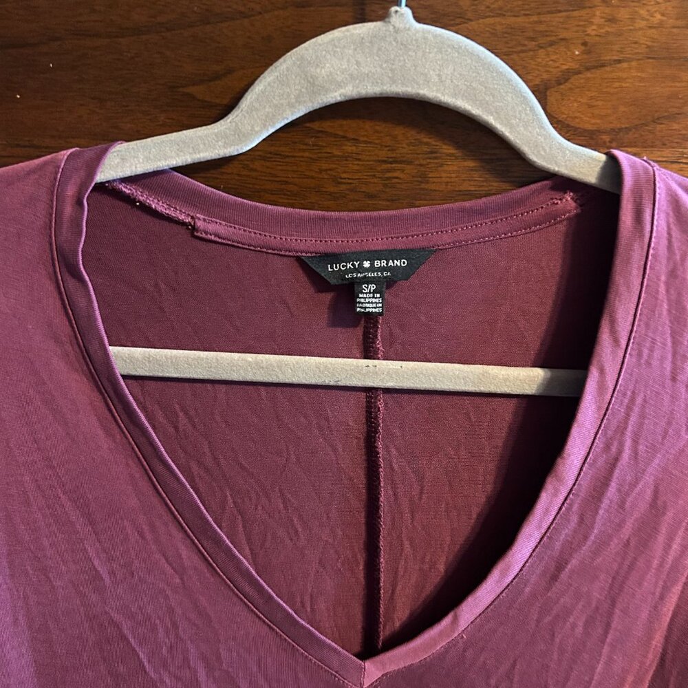 Lucky Brand Burgundy V-Neck Side Tie Midi Dress - Size S - Picture 2 of 9